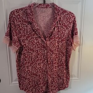 Victoria's Secret Red Floral Button Down Night Shirt